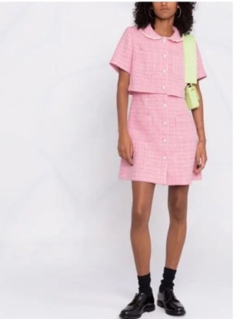 Sandro Rosee Trompe L'oeil Tweed Mini Dress Pink size 40 US 8 - Picture 3 of 13